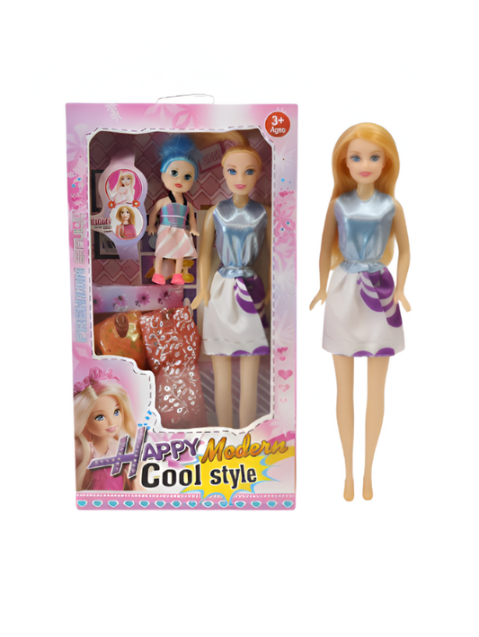 2-Piece Fashion Doll Set - Blonde Fashion Doll & Mini Blue Hair Doll with Accessories LMI10001.