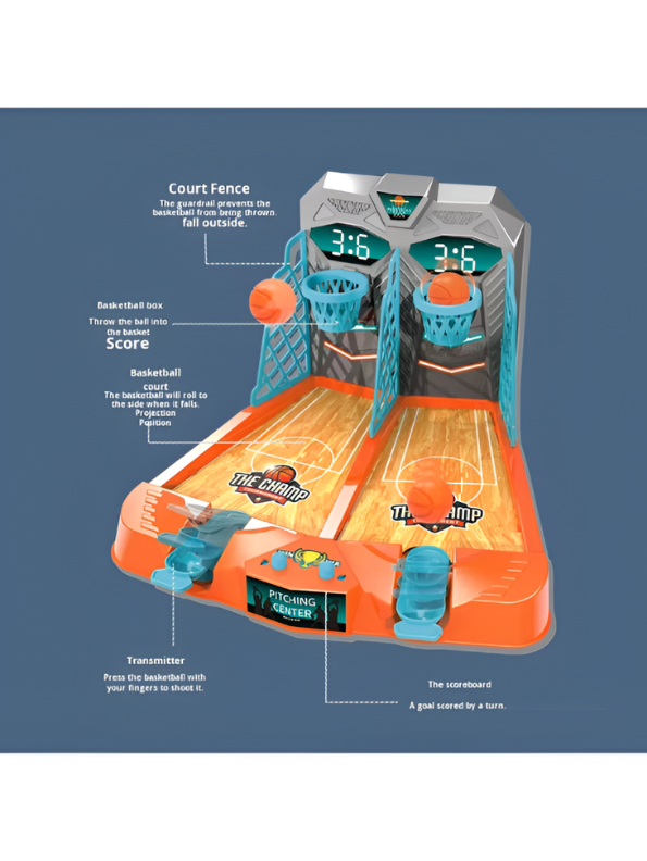 2-Player Desktop Basketball Game – Portable Arcade Tabletop Toy with LED Scoreboard & Dual Launchers MD3374.