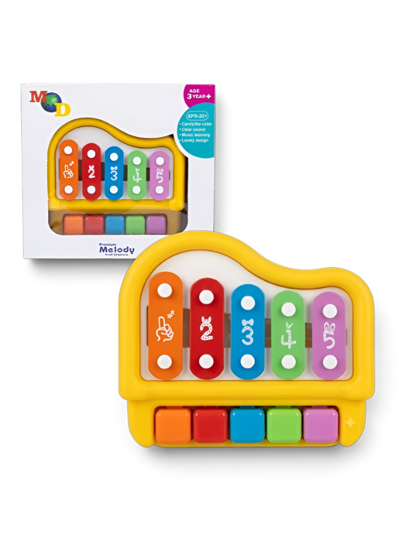 2-in-1 Baby Piano Xylophone Toy – 5 Multicolor Musical Keys with Numbers, Early Learning Educational Instrument for Toddlers & Kids (Ages 3+) MD567