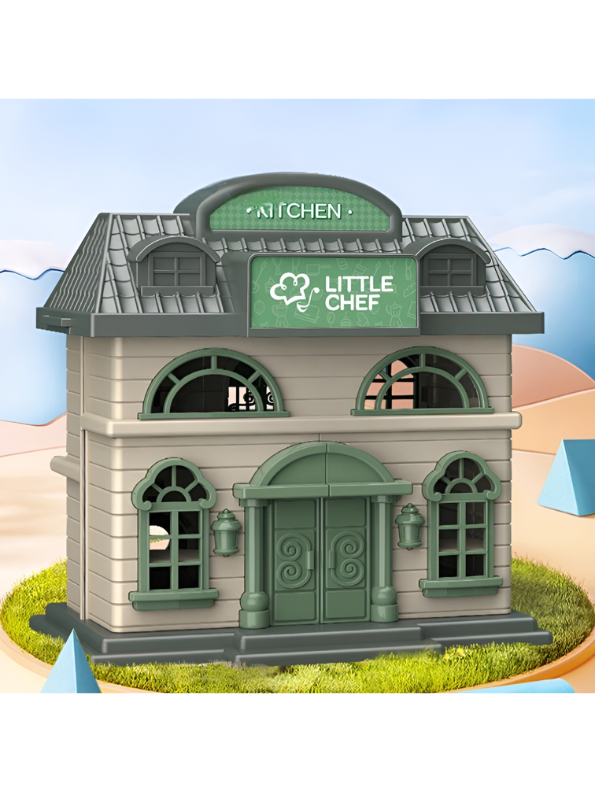 2-in-1 DIY Play House & Little Chef Kitchen Playset for Toddlers – Convertible Toy Kitchen with Realistic Cooking Accessories, Play Food, and Utensils – Educational Pretend Play Gift for Kids TV6941