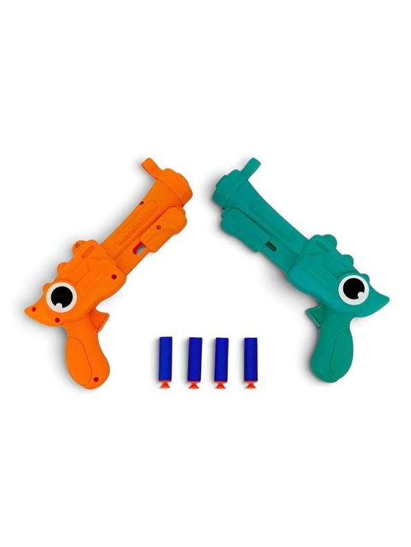 2-in-1 Dinosaur Soft Blaster Shooting Game Set with Target Wheel, Foam Darts, and Balls for Kids LMI14891