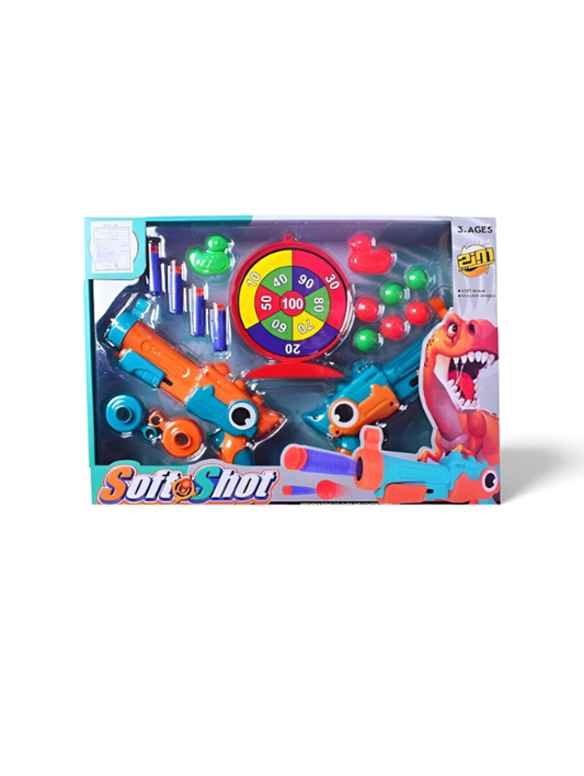 2-in-1 Dinosaur Theme Kids Toy Gun Blaster Set – Foam Dart & Target Ball Shooter with Score Target | Safe & Fun Shooting Game LMI14891.
