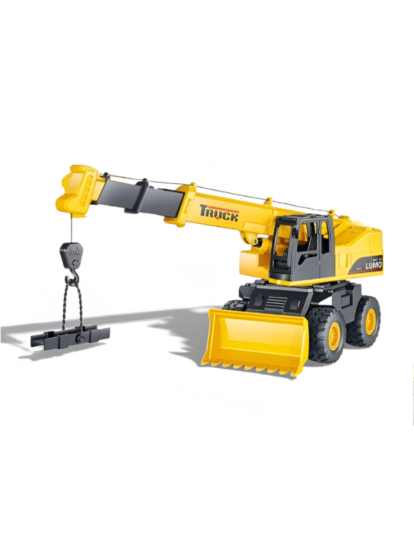 2-in-1 Friction Powered Construction Vehicle Toy – Crane & Front Loader Bulldozer with Extendable Boom & Lifting Hook for Kids LMI11228.