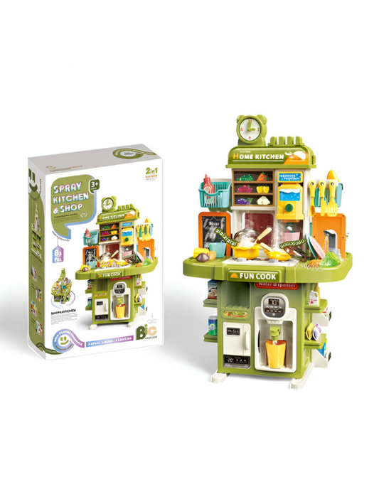 2-in-1 Kids Kitchen Playset with Water Dispenser & Accessories | Toddler Cooking Pretend Play Toy NX13727.