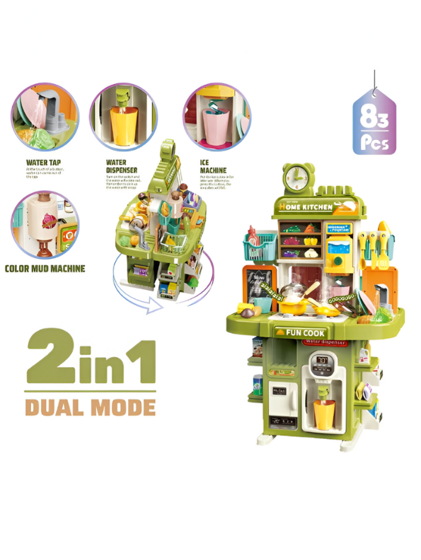 2-in-1 Kids Kitchen Playset with Water Dispenser & Accessories | Toddler Cooking Pretend Play Toy NX13727.