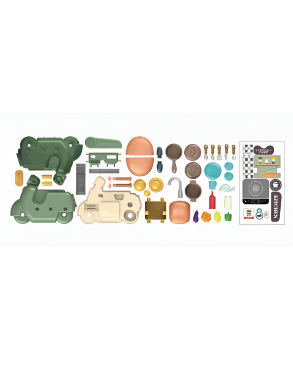2-in-1 Kids Kitchen Playset & Ride-On Motorcycle – 45PCS Pretend Cooking Toy Set with Food Accessories TV6942.