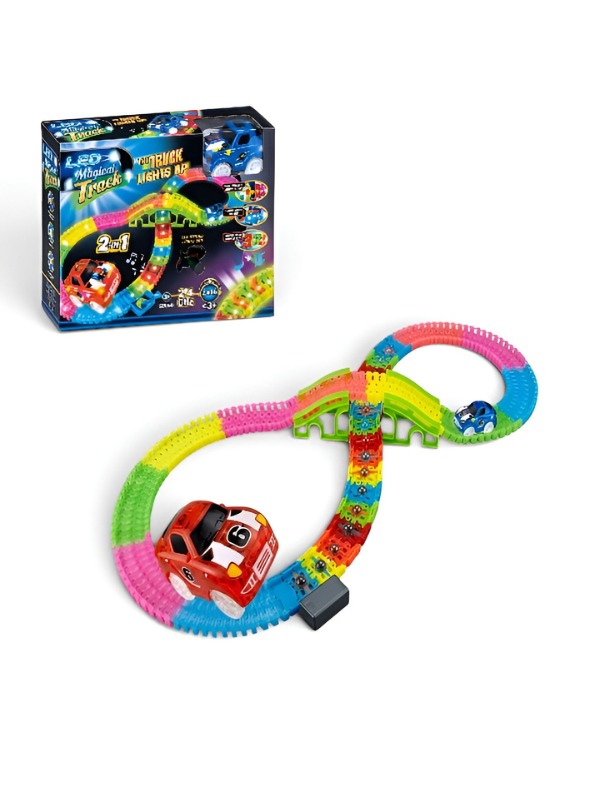 2-in-1 LED Magic Tracks Set – 148 PCS Glow in the Dark Race Track with Light-Up Car TV6018.