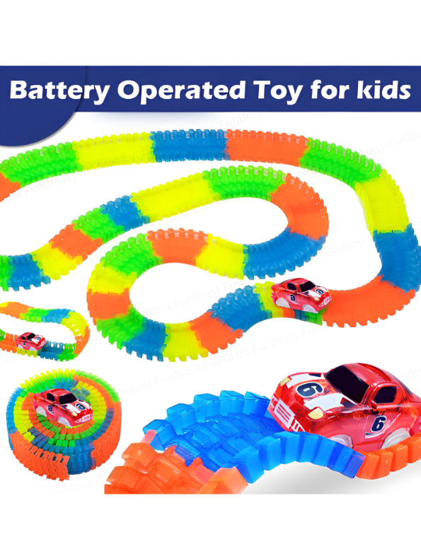 2-in-1 LED Magic Tracks Set – 148 PCS Glow in the Dark Race Track with Light-Up Car TV6018.