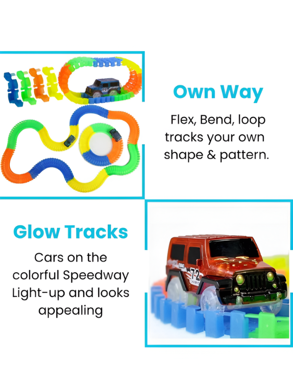 2-in-1 LED Magic Tracks Set – 148 PCS Glow in the Dark Race Track with Light-Up Car TV6018.