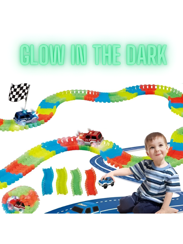 2-in-1 LED Magic Tracks Set – 148 PCS Glow in the Dark Race Track with Light-Up Car TV6018.