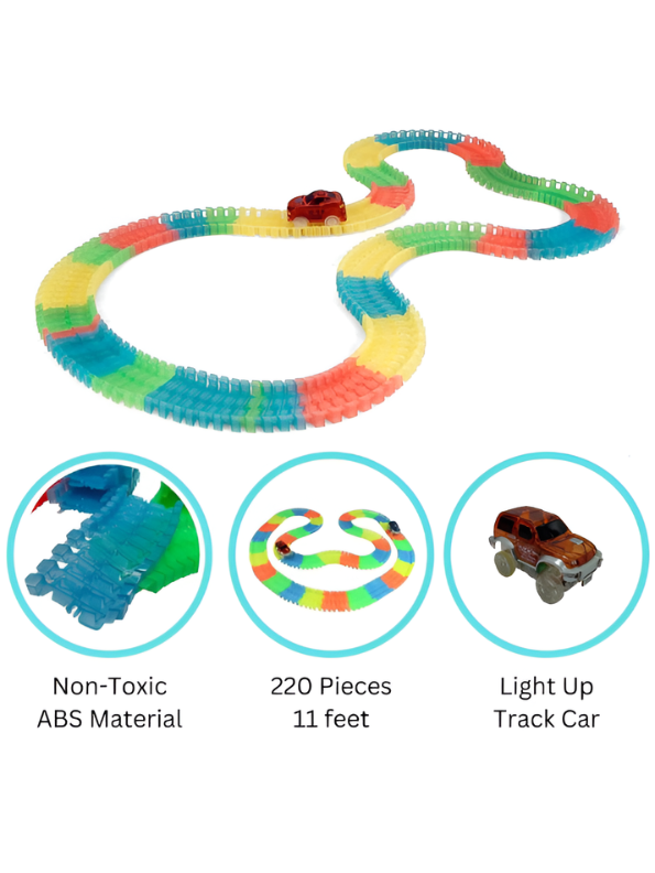2-in-1 LED Magic Tracks Set – 148 PCS Glow in the Dark Race Track with Light-Up Car TV6018.