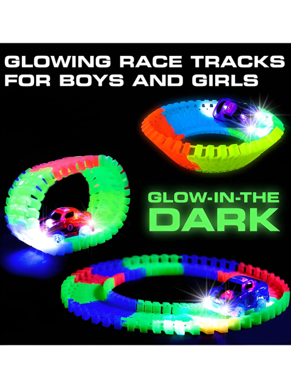 2-in-1 LED Magic Tracks Set – 148 PCS Glow in the Dark Race Track with Light-Up Car TV6018.