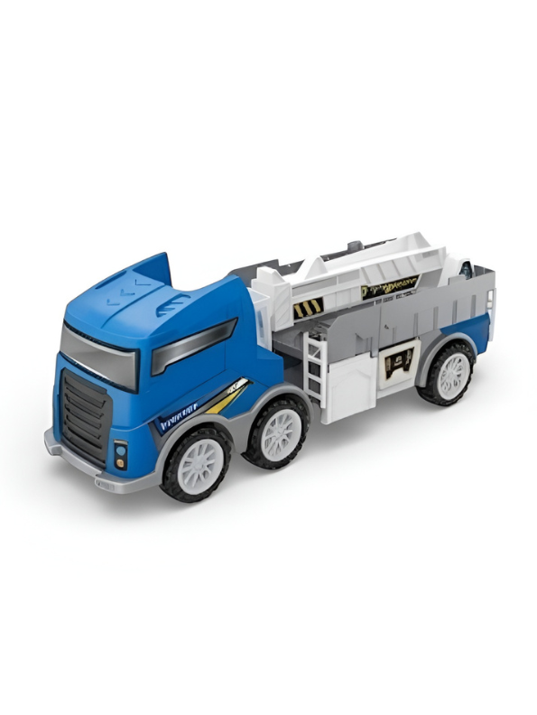2-in-1 Mega Storage Truck & Racing Track Set – Toy Car Transporter with 4 Die-Cast Cars, Transforming Playset MD3578.