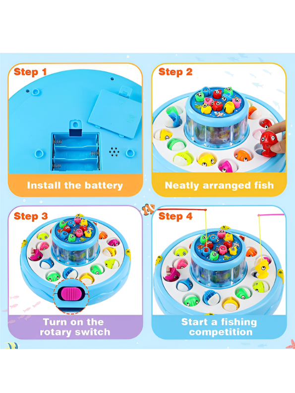 2-in-1 Rotating Ocean Fishing Pond Toy with Music, Glowing Lights & 4 Fishing Rods for Kids MD488