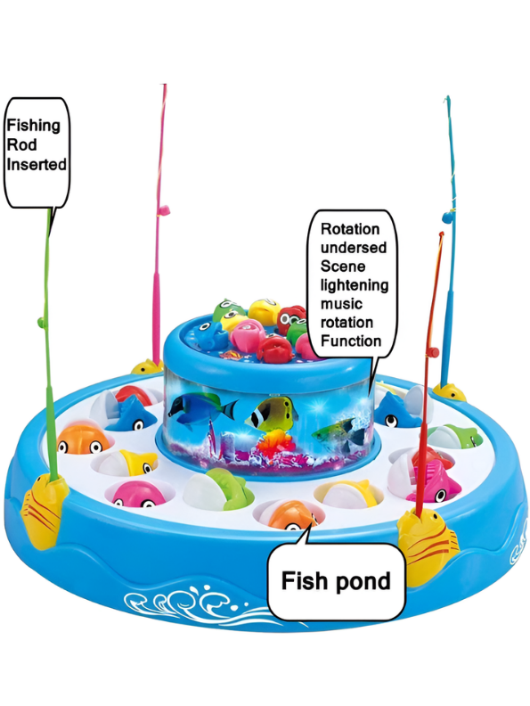 2-in-1 Rotating Ocean Fishing Pond Toy with Music, Glowing Lights & 4 Fishing Rods for Kids MD488