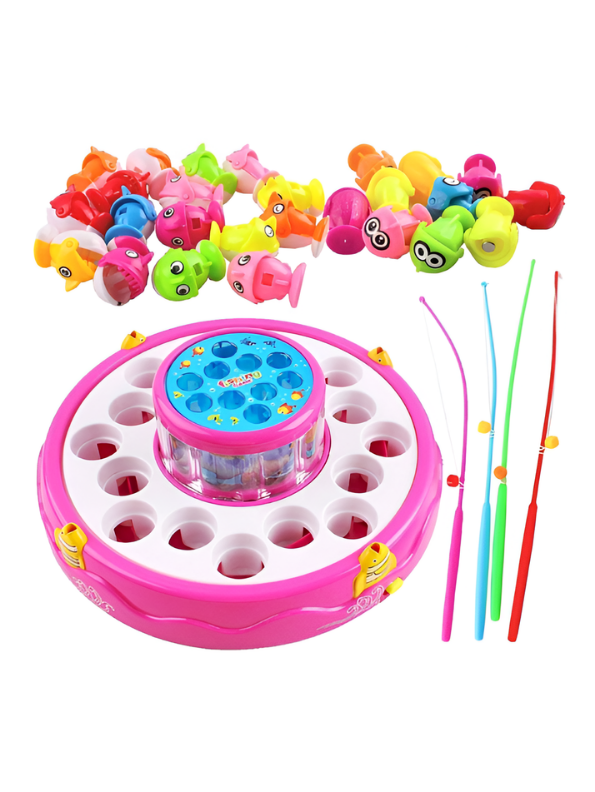 2-in-1 Rotating Ocean Fishing Pond Toy with Music, Glowing Lights & 4 Fishing Rods for Kids MD488