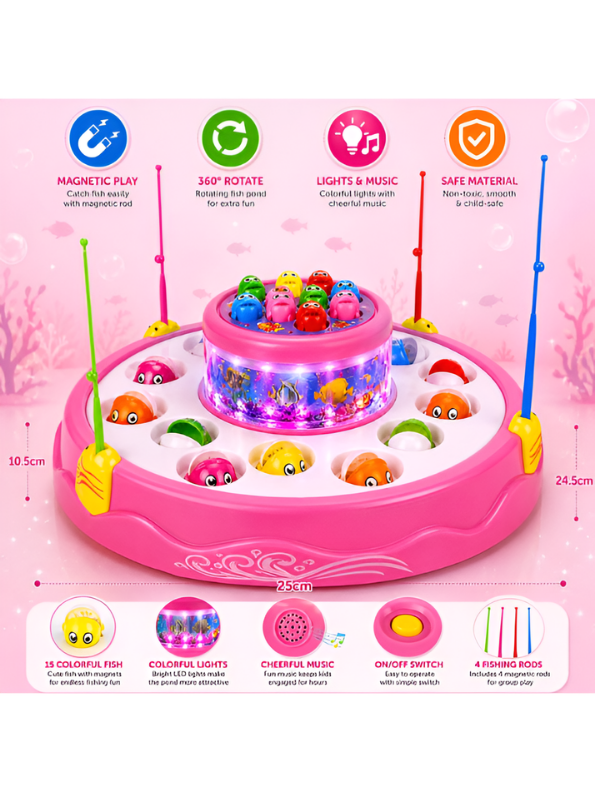 2-in-1 Rotating Ocean Fishing Pond Toy with Music, Glowing Lights & 4 Fishing Rods for Kids MD488