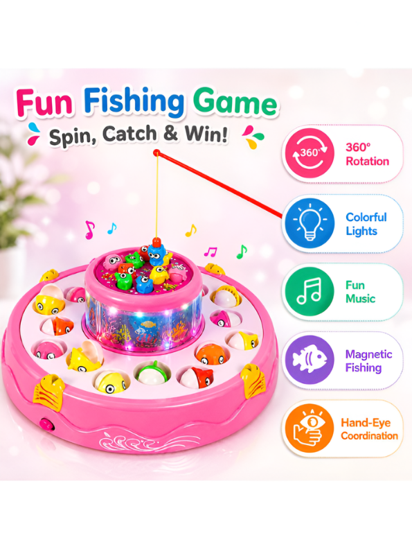 2-in-1 Rotating Ocean Fishing Pond Toy with Music, Glowing Lights & 4 Fishing Rods for Kids MD488
