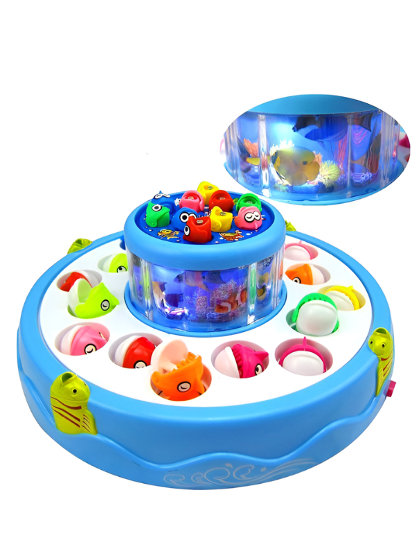 2-in-1 Rotating Ocean Fishing Pond Toy with Music, Glowing Lights & 4 Fishing Rods for Kids MD488