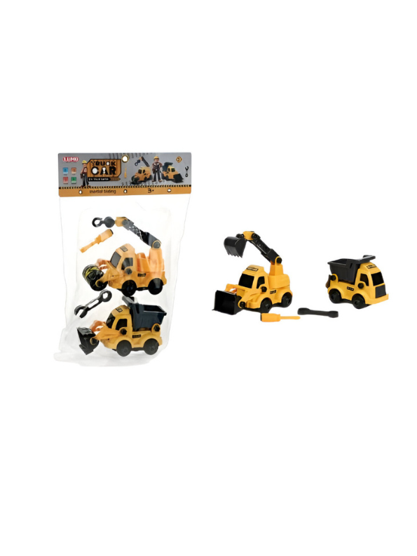 2-in-1 Take Apart Construction Trucks – DIY Excavator & Dump Truck STEM Building Toy with Tools LMI10737.