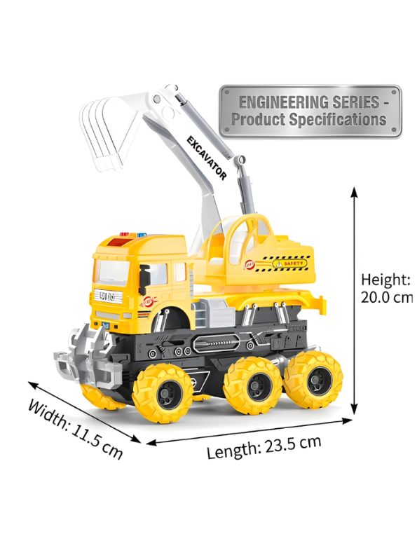 2-in-1 Transformed Toy Excavator Truck with Collision Deformation, 6x6 Friction Powered Construction Vehicle with 360° Swivel Turret, Lights, and Music for Kids Aged 3+ TV4921