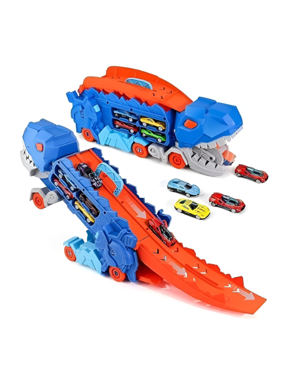2-in-1 Transforming Dinosaur Truck Toy with Race Track & Mini Cars MD502.