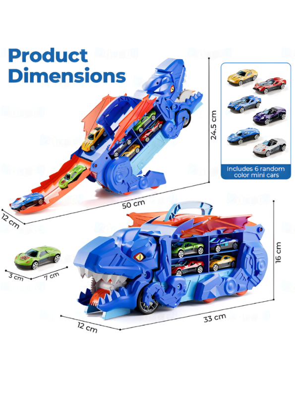2-in-1 Transforming Dinosaur Truck Toy with Race Track & Mini Cars MD502.