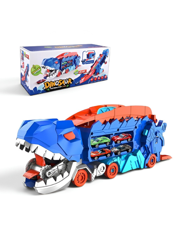 2-in-1 Transforming Dinosaur Truck Toy with Race Track & Mini Cars MD502.