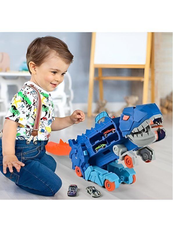 2-in-1 Transforming Dinosaur Truck Toy with Race Track & Mini Cars MD502.