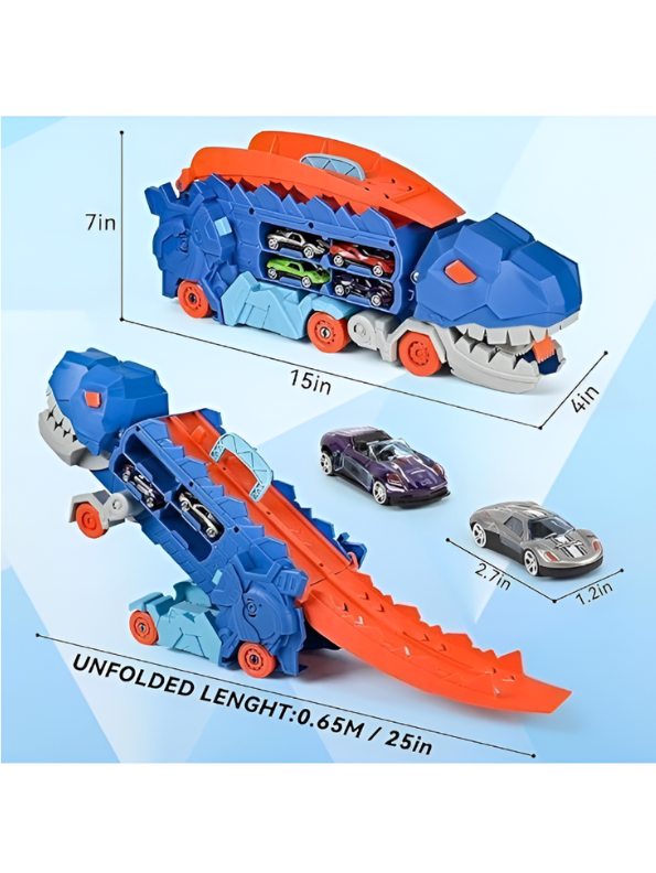 2-in-1 Transforming Dinosaur Truck Toy with Race Track & Mini Cars MD502.