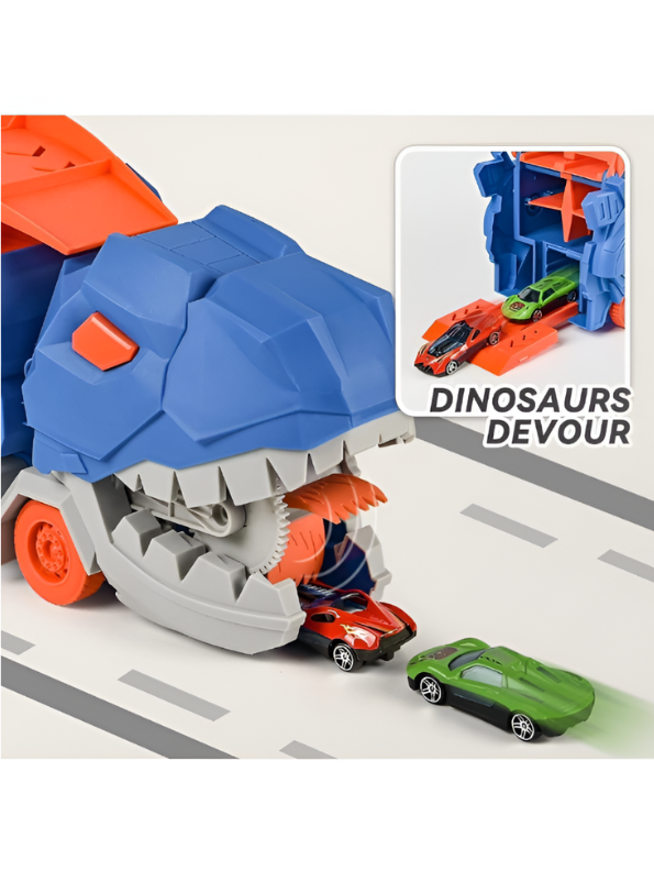 2-in-1 Transforming Dinosaur Truck Toy with Race Track & Mini Cars MD502.