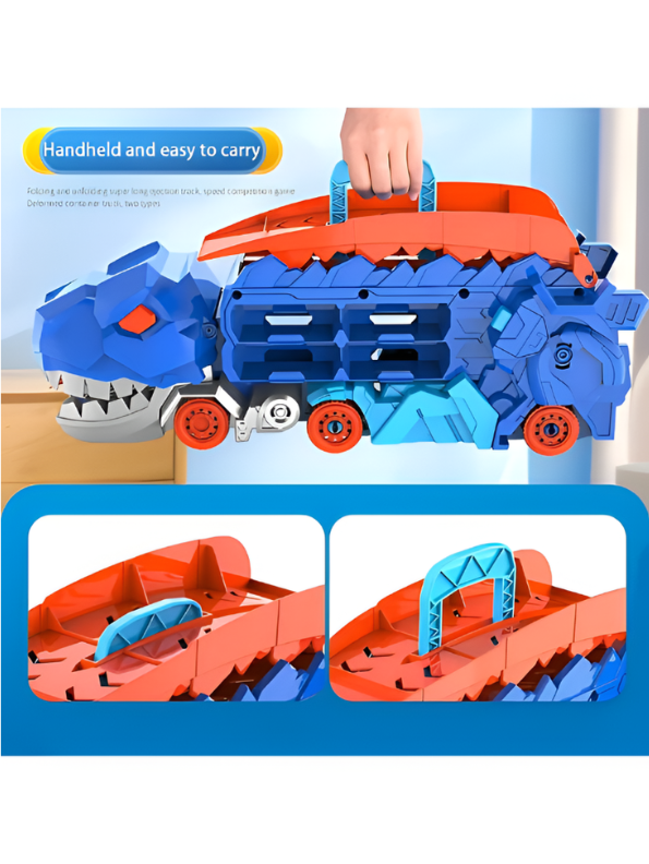 2-in-1 Transforming Dinosaur Truck Toy with Race Track & Mini Cars MD502.