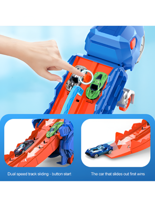 2-in-1 Transforming Dinosaur Truck Toy with Race Track & Mini Cars MD502.
