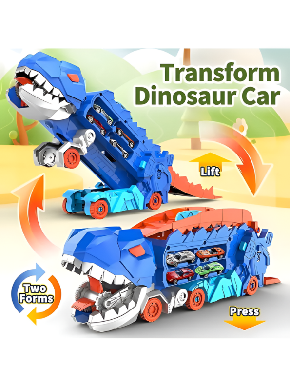 2-in-1 Transforming Dinosaur Truck Toy with Race Track & Mini Cars MD502.