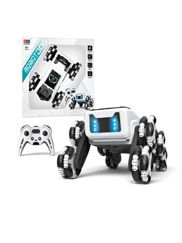 2.4G All-Terrain RC Robot Dog Stunt Vehicle with Drift Wheels, Mist Spray & LED Lights MDI711