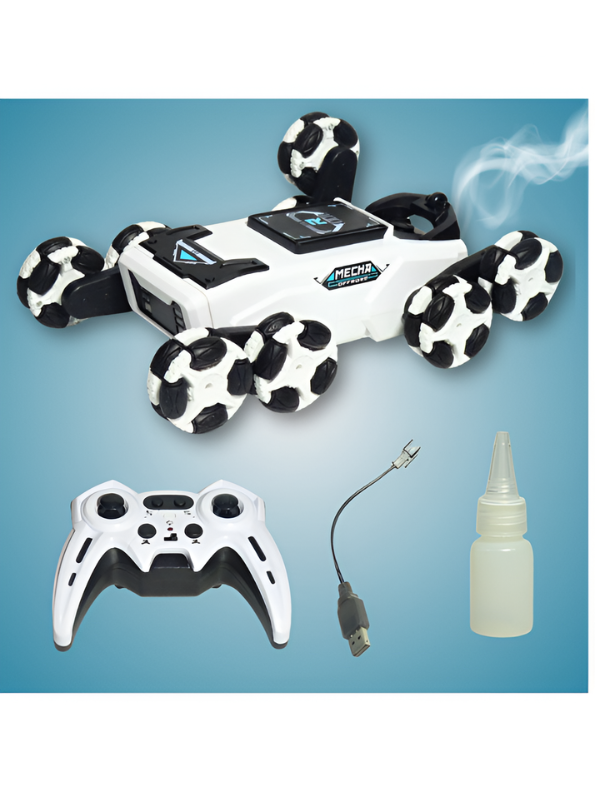 2.4G All-Terrain RC Robot Dog Stunt Vehicle with Drift Wheels, Mist Spray & LED Lights MDI711