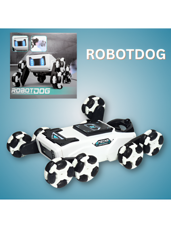 2.4G All-Terrain RC Robot Dog Stunt Vehicle with Drift Wheels, Mist Spray & LED Lights MDI711