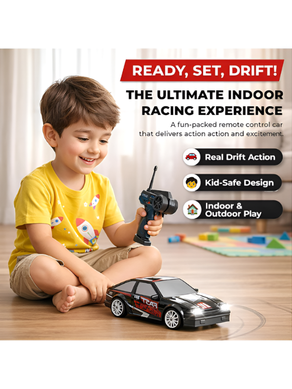 2.4GHz High-Speed RC Drift Car (1:24 Scale) | 15 KMPH Remote Control Racing Toy Car with Extra Tires & Rechargeable Battery for Kids TV6437