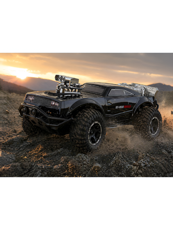 2.4GHz RC Rock Crawler Off-Road Monster Truck | Black Muscle Car Die-Cast Style Remote Control Vehicle | 1:8 Scale High-Torque All-Terrain Toy Truck with Rechargeable Battery TV2165