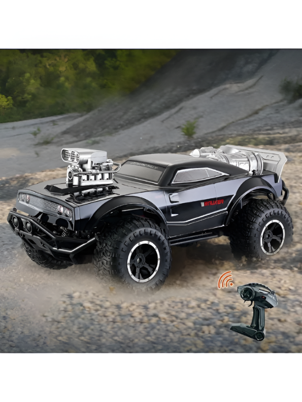 2.4GHz RC Rock Crawler Off-Road Monster Truck | Black Muscle Car Die-Cast Style Remote Control Vehicle | 1:8 Scale High-Torque All-Terrain Toy Truck with Rechargeable Battery TV2165