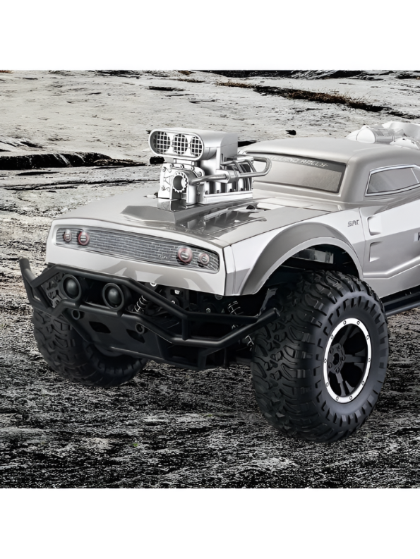2.4GHz RC Rock Crawler Off-Road Monster Truck | Silver Muscle Car Die-Cast Style Remote Control Vehicle | 1:8 Scale High-Torque All-Terrain Toy Truck with Rechargeable Battery TV2165
