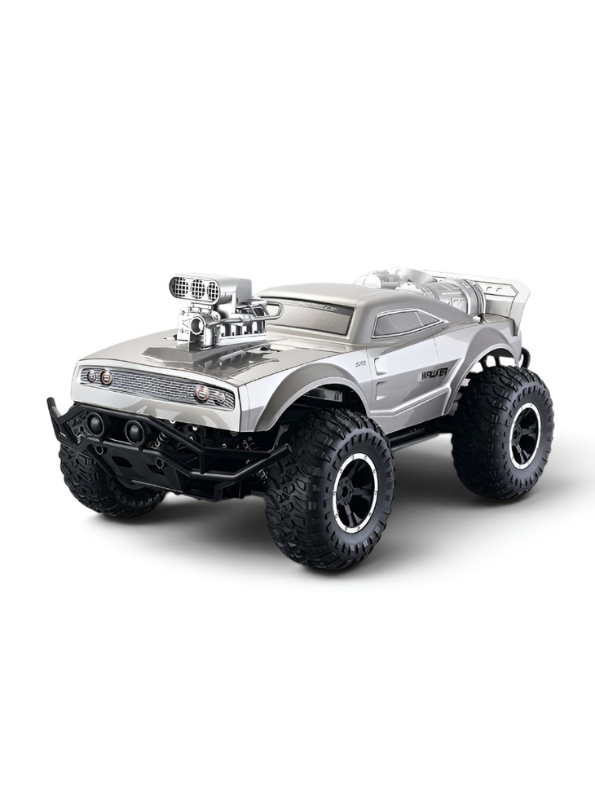 2.4GHz RC Rock Crawler Off-Road Monster Truck | Silver Muscle Car Die-Cast Style Remote Control Vehicle | 1:8 Scale High-Torque All-Terrain Toy Truck with Rechargeable Battery TV2165