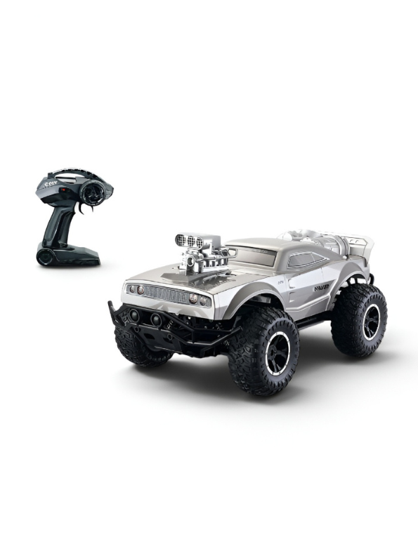 2.4GHz RC Rock Crawler Off-Road Monster Truck | Silver Muscle Car Die-Cast Style Remote Control Vehicle | 1:8 Scale High-Torque All-Terrain Toy Truck with Rechargeable Battery TV2165
