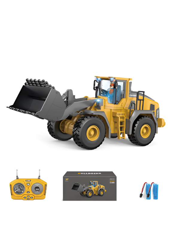2.4GHz Remote Control Bulldozer Toy, 9-Channel RC Front Loader Construction Vehicle Rechargable Battery Electric Toy TV7210