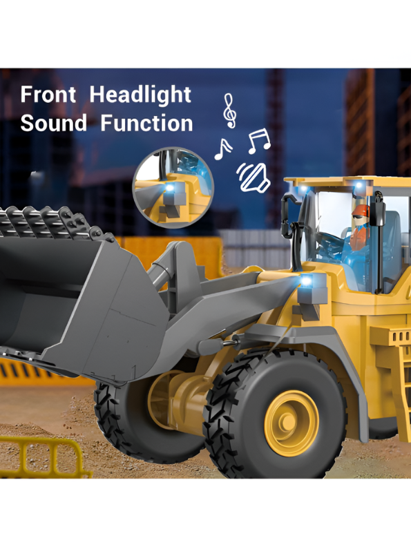 2.4GHz Remote Control Bulldozer Toy, 9-Channel RC Front Loader Construction Vehicle Rechargable Battery Electric Toy TV7210