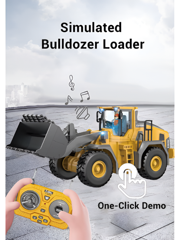 2.4GHz Remote Control Bulldozer Toy, 9-Channel RC Front Loader Construction Vehicle Rechargable Battery Electric Toy TV7210