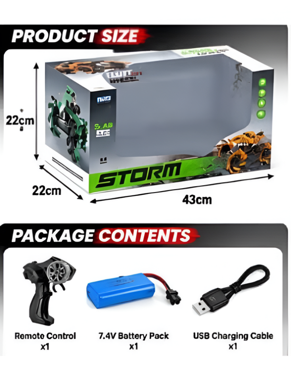 2.4G Remote Control Storm Stunt Green Car for All Terrains with Shock Absorbers and 7.4V Rechargeable Battery LMI16946