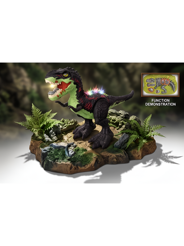 2.4G Remote Control Black T-Rex Dinosaur Toy with Realistic Mist Spray, LED Lights, Roaring Sound, and 360° Rotation - Walking Tyrannosaurus Rex RC Robot for Kids LMI15366