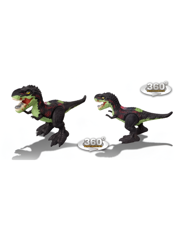 2.4G Remote Control Black T-Rex Dinosaur Toy with Realistic Mist Spray, LED Lights, Roaring Sound, and 360° Rotation - Walking Tyrannosaurus Rex RC Robot for Kids LMI15366