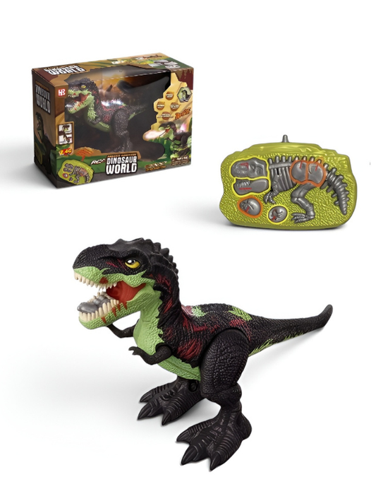 2.4G Remote Control Black T-Rex Dinosaur Toy with Realistic Mist Spray, LED Lights, Roaring Sound, and 360° Rotation - Walking Tyrannosaurus Rex RC Robot for Kids LMI15366